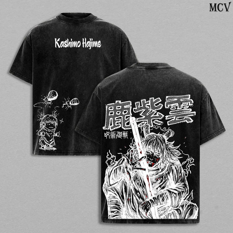 Lightning God Hajime Kashimo – Jujutsu Kaisen – Vintage Washed Heavyweight Cotton Anime Graphic T-Shirt Japanese Manga Streetwear
