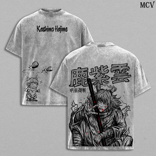 Lightning God Hajime Kashimo – Jujutsu Kaisen – Vintage Washed Heavyweight Cotton Anime Graphic T-Shirt Japanese Manga Streetwear
