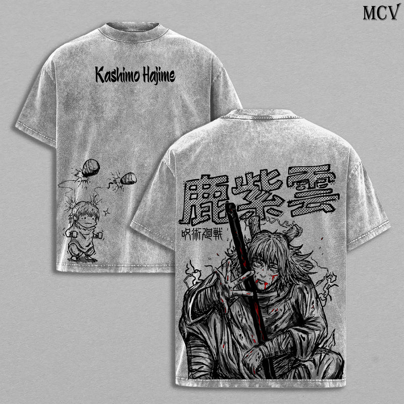 Lightning God Hajime Kashimo – Jujutsu Kaisen – Vintage Washed Heavyweight Cotton Anime Graphic T-Shirt Japanese Manga Streetwear