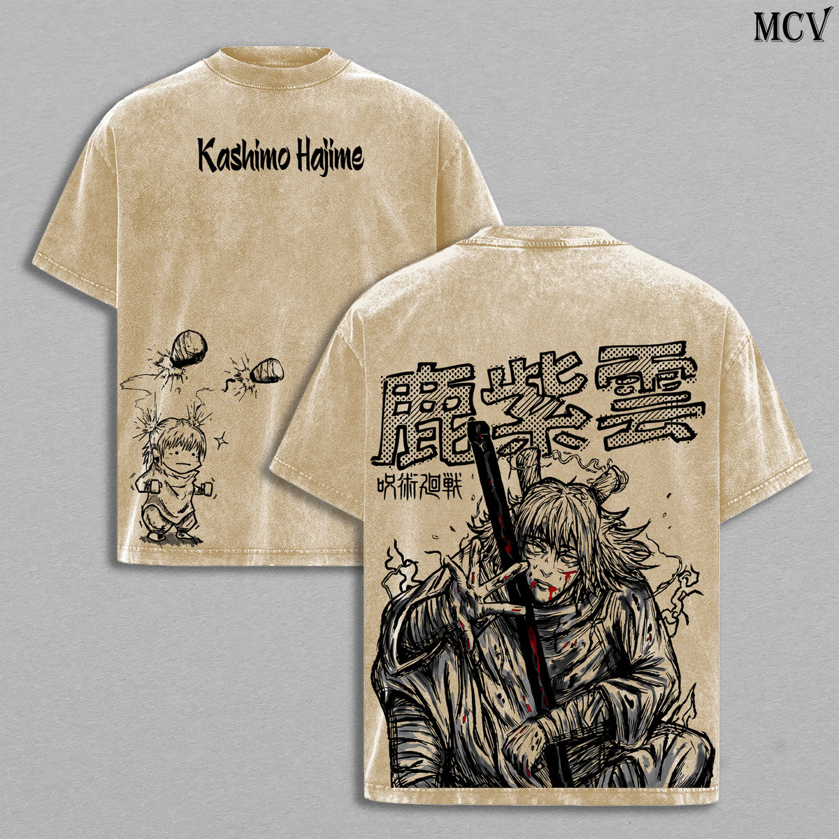 Lightning God Hajime Kashimo – Jujutsu Kaisen – Vintage Washed Heavyweight Cotton Anime Graphic T-Shirt Japanese Manga Streetwear