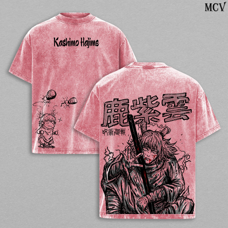 Lightning God Hajime Kashimo – Jujutsu Kaisen – Vintage Washed Heavyweight Cotton Anime Graphic T-Shirt Japanese Manga Streetwear