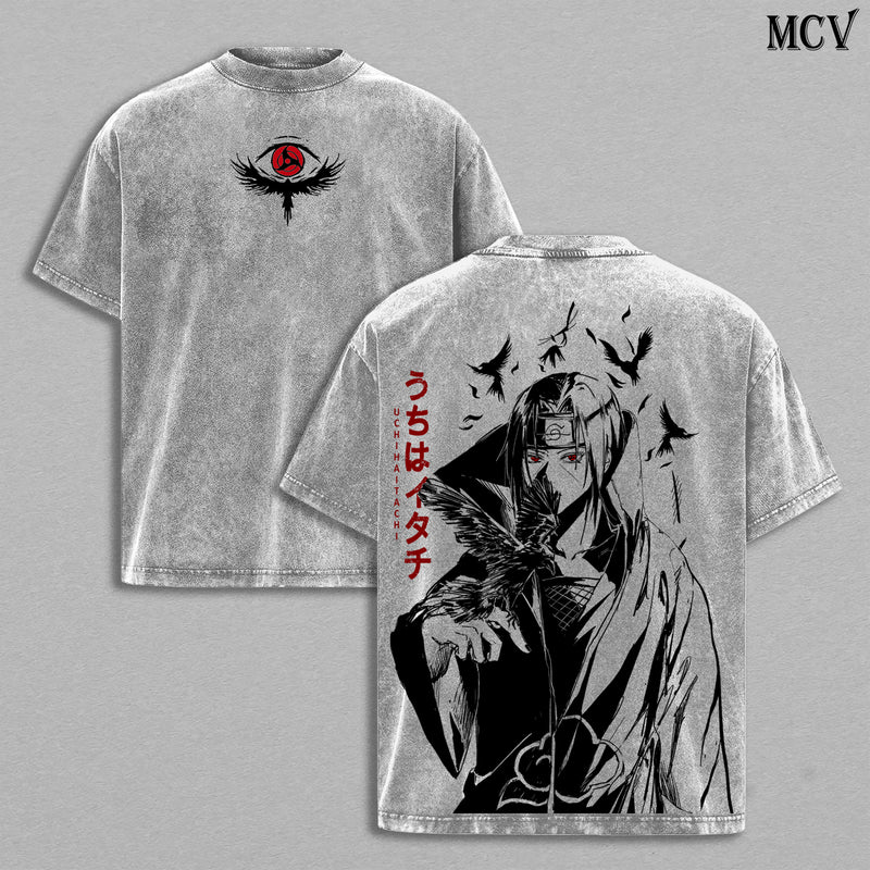 Mangekyo Sharingan Itachi – Naruto Shippuden Vintage Washed Anime Streetwear T-Shirt