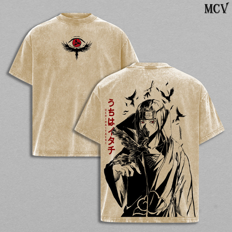 Mangekyo Sharingan Itachi – Naruto Shippuden Vintage Washed Anime Streetwear T-Shirt