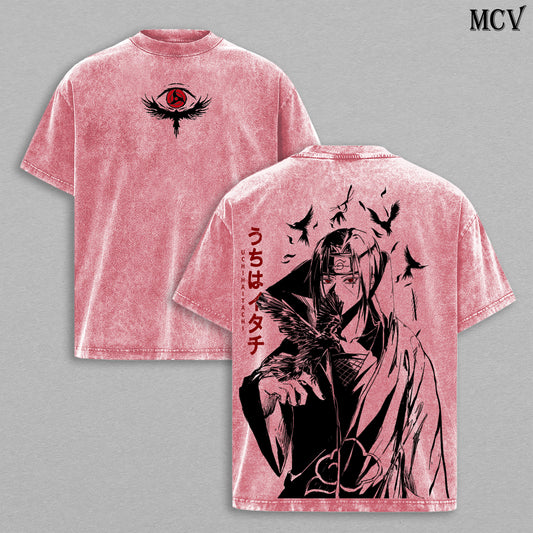 Mangekyo Sharingan Itachi – Naruto Shippuden Vintage Washed Anime Streetwear T-Shirt