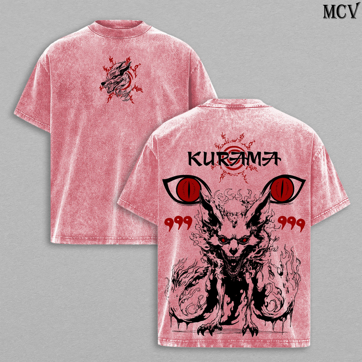Kurama (Nine-Tailed Fox) – Naruto Shippuden Anime Double Printed Vintage Washed Tee