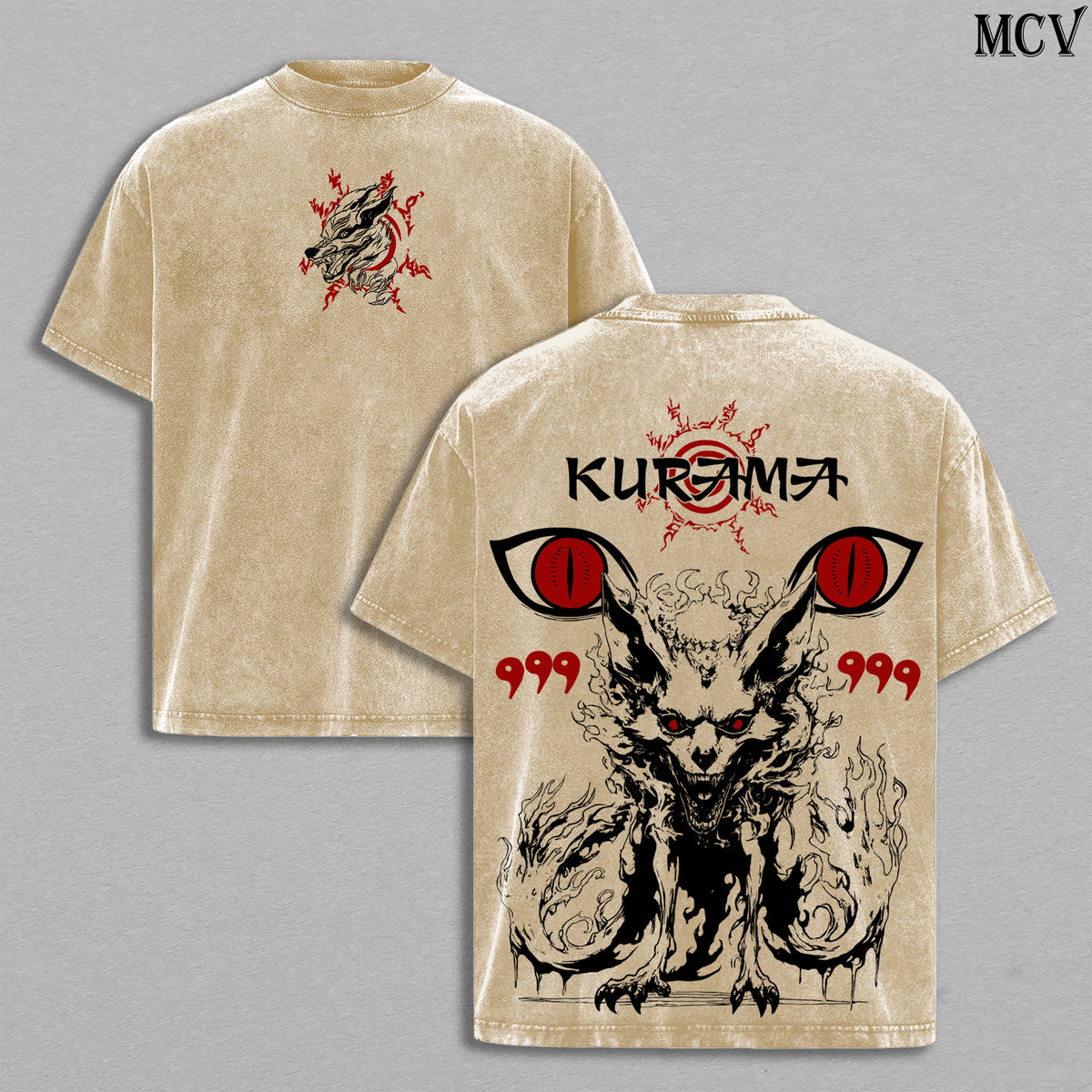 Kurama (Nine-Tailed Fox) – Naruto Shippuden Anime Double Printed Vintage Washed Tee