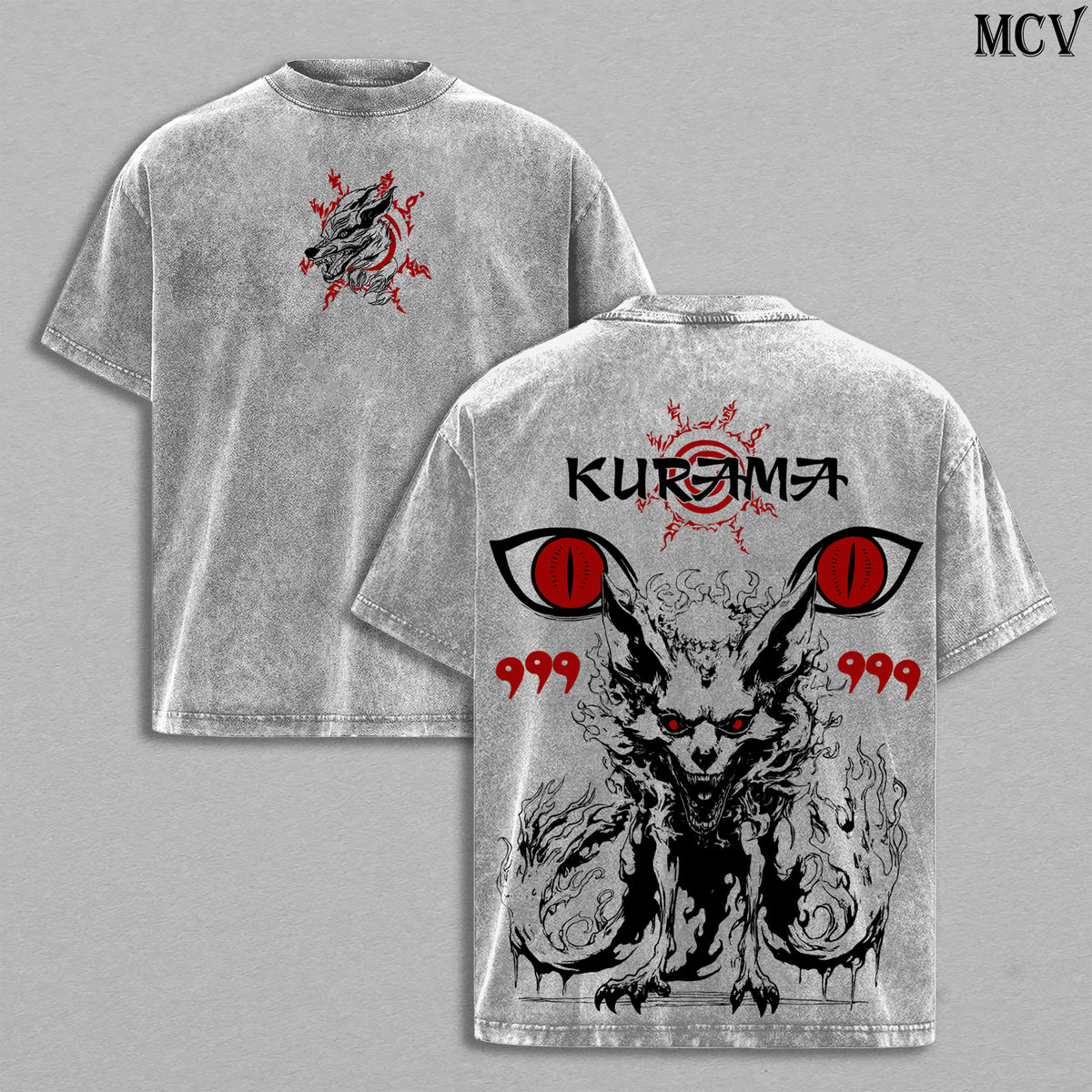 Kurama (Nine-Tailed Fox) – Naruto Shippuden Anime Double Printed Vintage Washed Tee