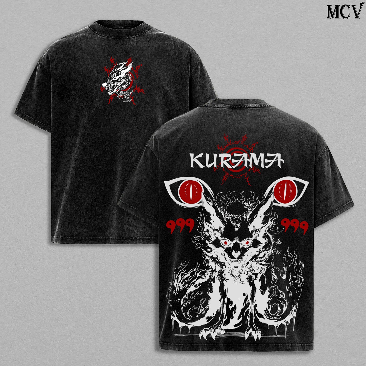 Kurama (Nine-Tailed Fox) – Naruto Shippuden Anime Double Printed Vintage Washed Tee