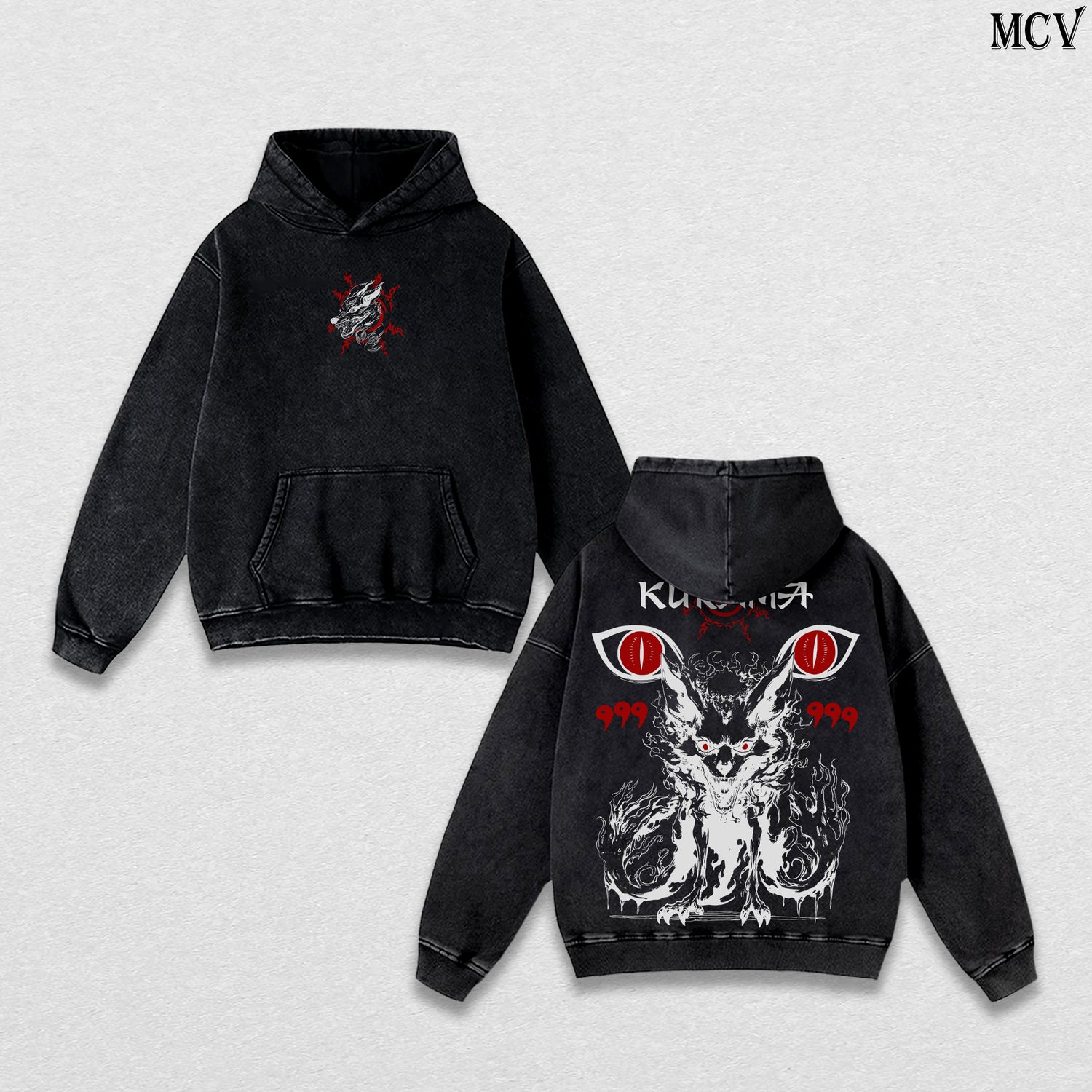 Kurama (Nine-Tailed Fox) – Naruto Shippuden – Vintage Washed Heavyweight Cotton Hoodie Japanese Anime Streetwear Graphic Hoodie
