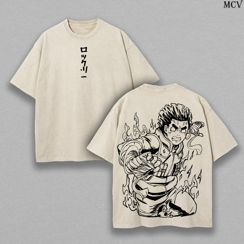 Eight Gates Rock Lee – Naruto Shippuden – Vintage Washed Heavyweight Cotton Anime Graphic T-Shirt