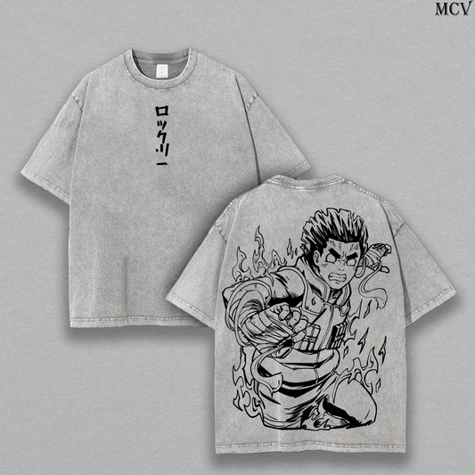 Eight Gates Rock Lee – Naruto Shippuden – Vintage Washed Heavyweight Cotton Anime Graphic T-Shirt