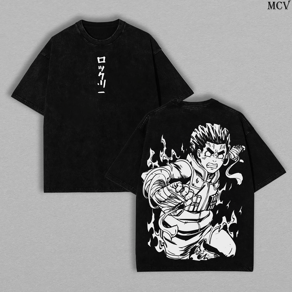 Eight Gates Rock Lee – Naruto Shippuden – Vintage Washed Heavyweight Cotton Anime Graphic T-Shirt