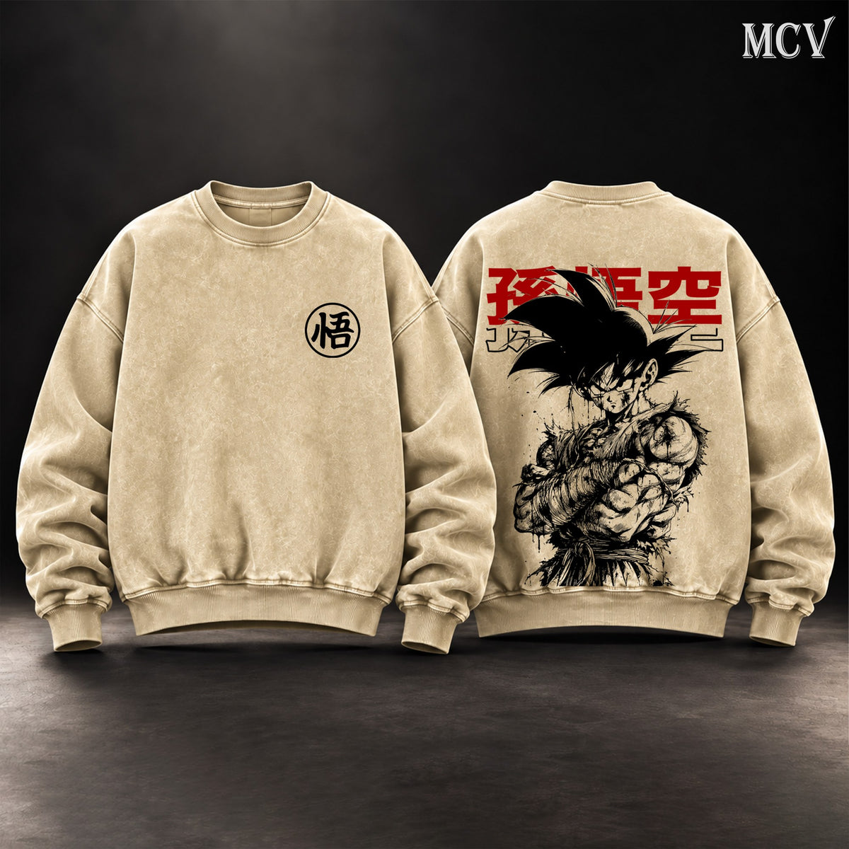 Son Goku Kanji Ink Sweatshirt - Apricot