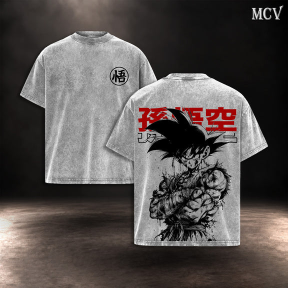 Son Goku Kanji Ink T-shirt - Gray