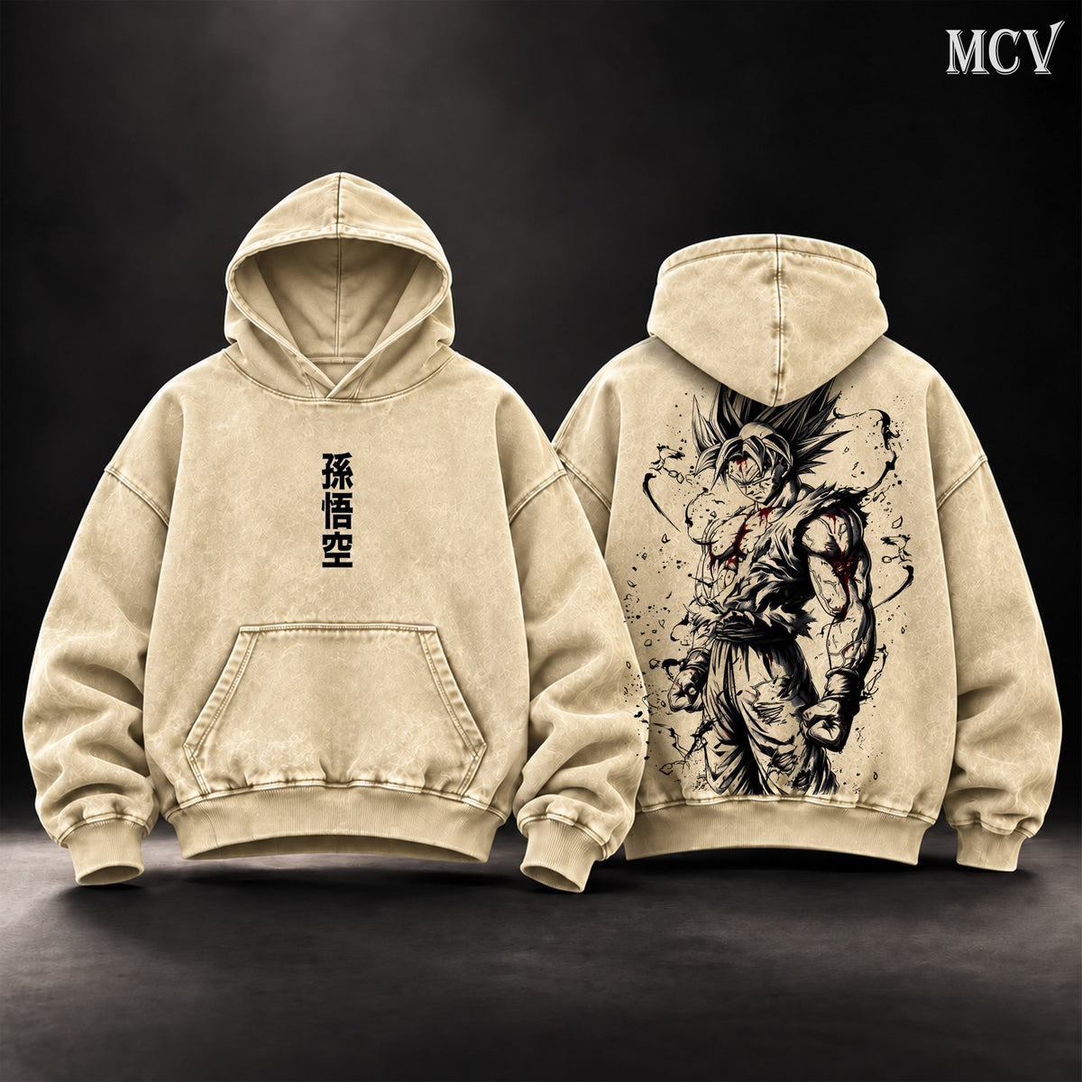 Goku Brush Ink Hoodie - Apricot