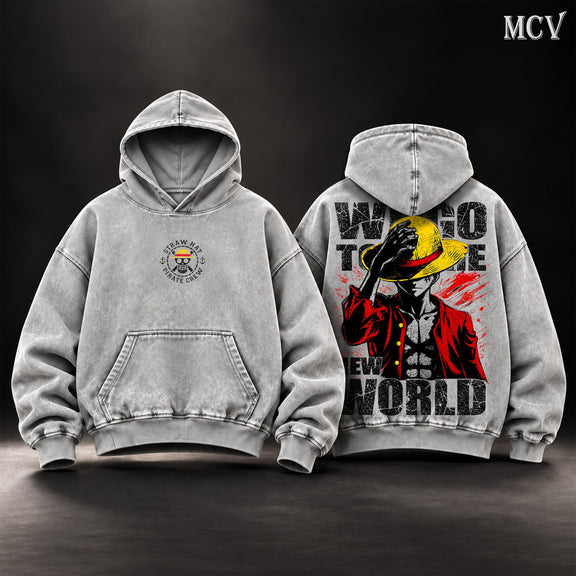 Luffy We Go To The New World Hoodie - Gray