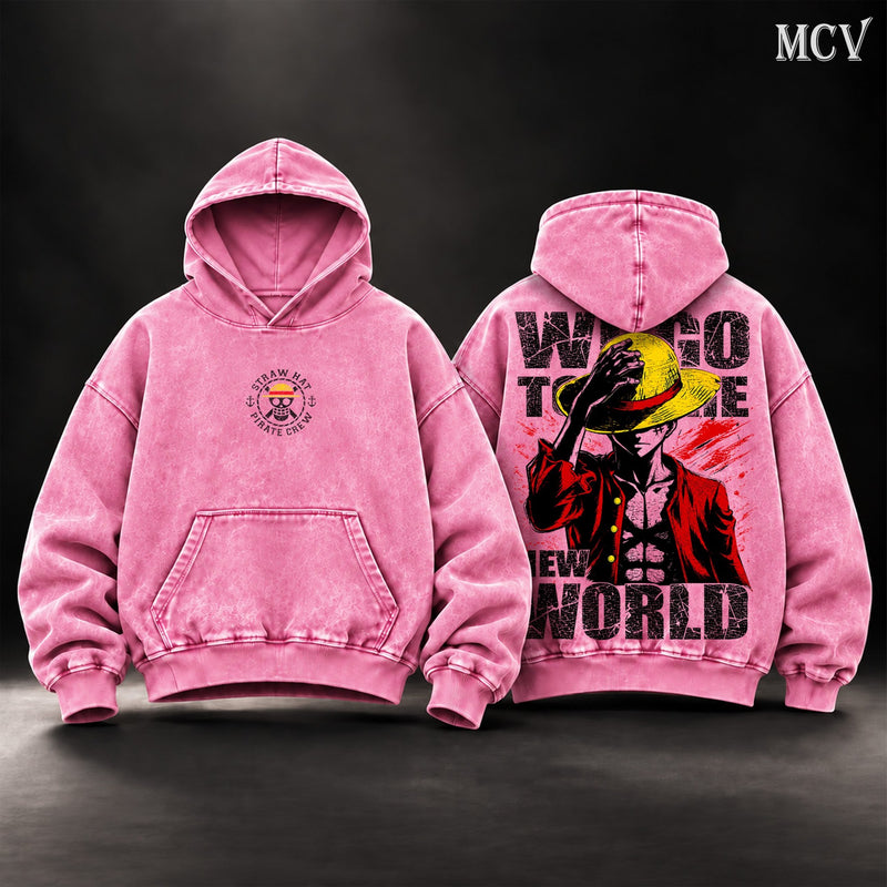 Luffy We Go To The New World Hoodie - Pink
