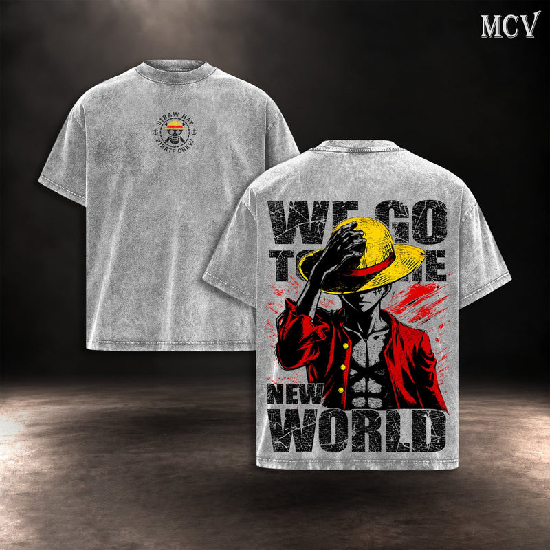 Luffy We Go To The New World T-shirt - Gray