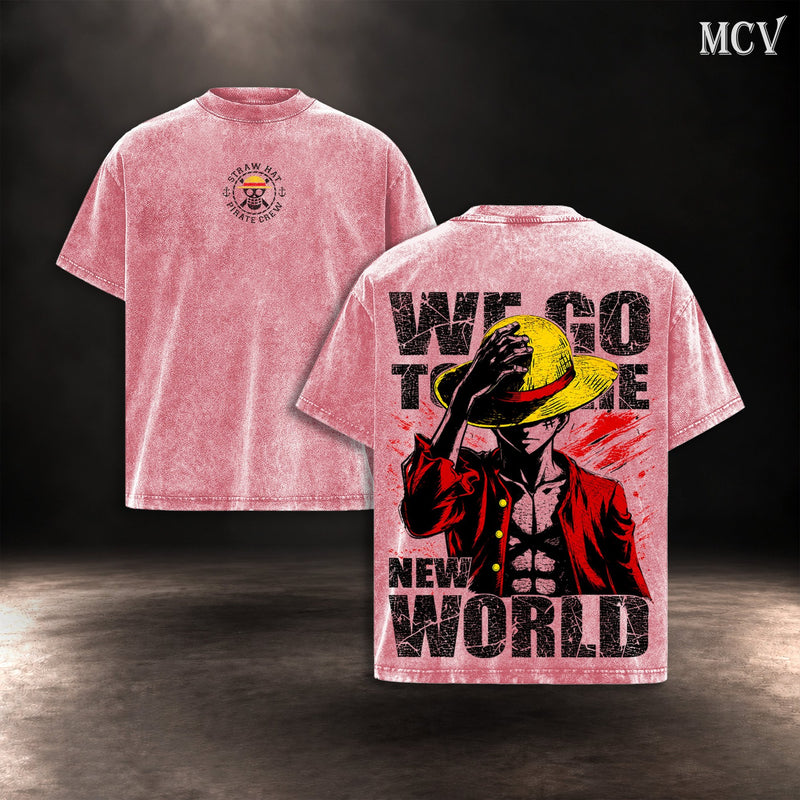 Luffy We Go To The New World T-shirt - Pink