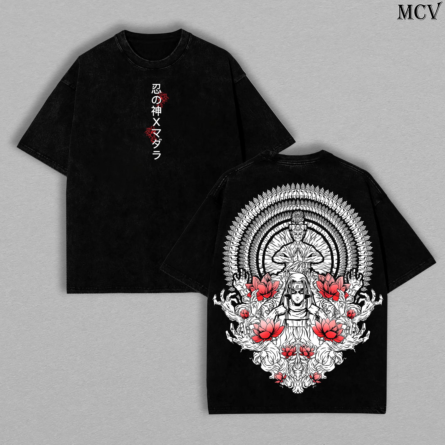 Legendary Uchiha Madara – Naruto Shippuden – Vintage Washed Heavyweight Cotton Anime Graphic T-Shirt