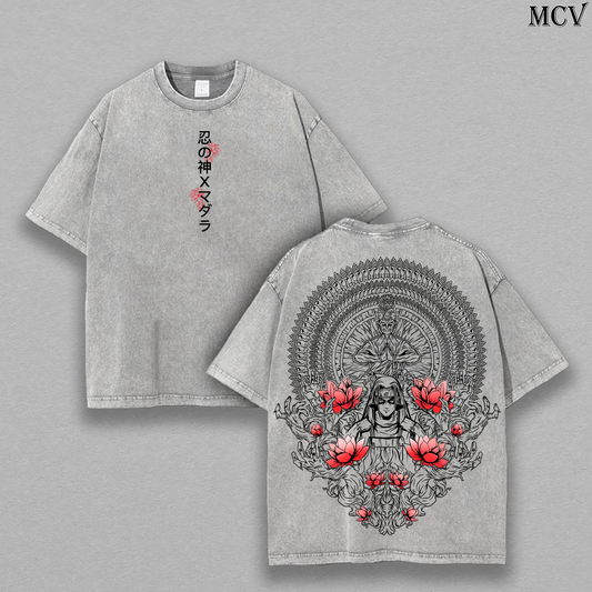 Legendary Uchiha Madara – Naruto Shippuden – Vintage Washed Heavyweight Cotton Anime Graphic T-Shirt