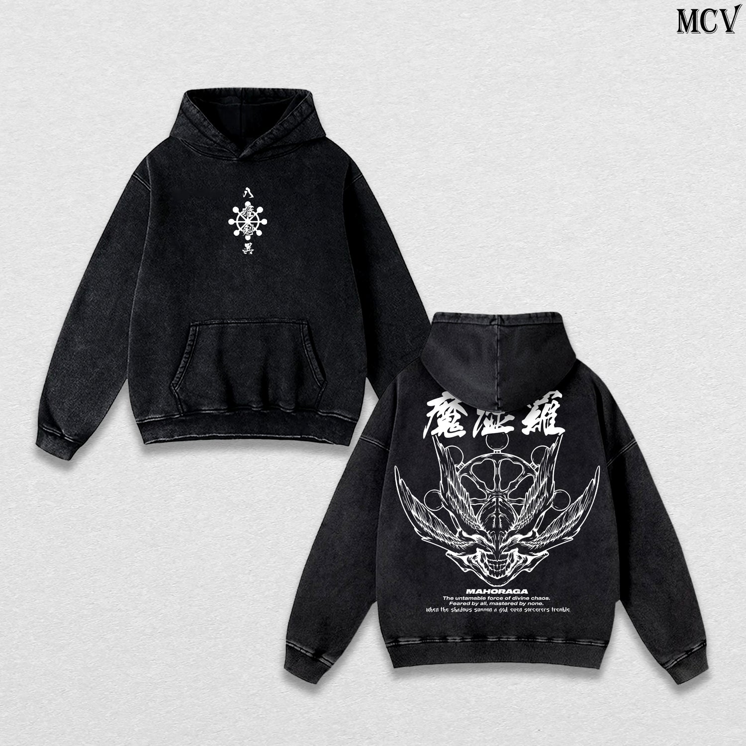 Divine General Mahoraga – Jujutsu Kaisen – Vintage Washed Heavyweight Cotton Anime Graphic Hoodie Japanese Manga Streetwear