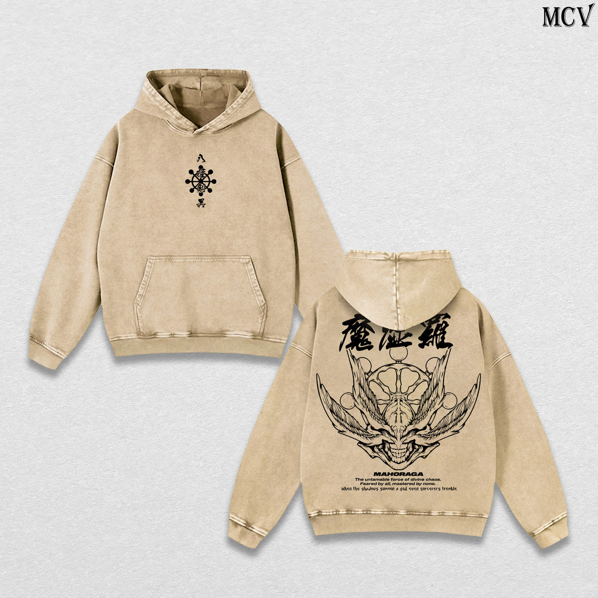 Divine General Mahoraga – Jujutsu Kaisen – Vintage Washed Heavyweight Cotton Anime Graphic Hoodie Japanese Manga Streetwear