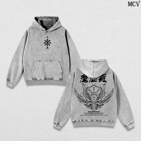 Divine General Mahoraga – Jujutsu Kaisen – Vintage Washed Heavyweight Cotton Anime Graphic Hoodie Japanese Manga Streetwear