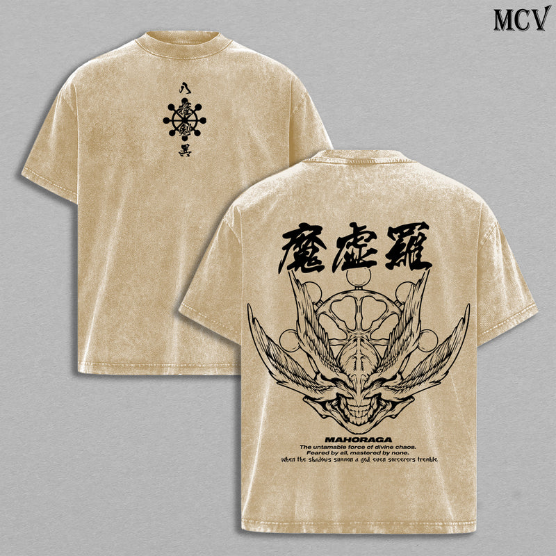 Eight-Handled Sword Divine General Mahoraga – Jujutsu Kaisen – Vintage Washed Heavyweight Cotton Anime Graphic T-Shirt