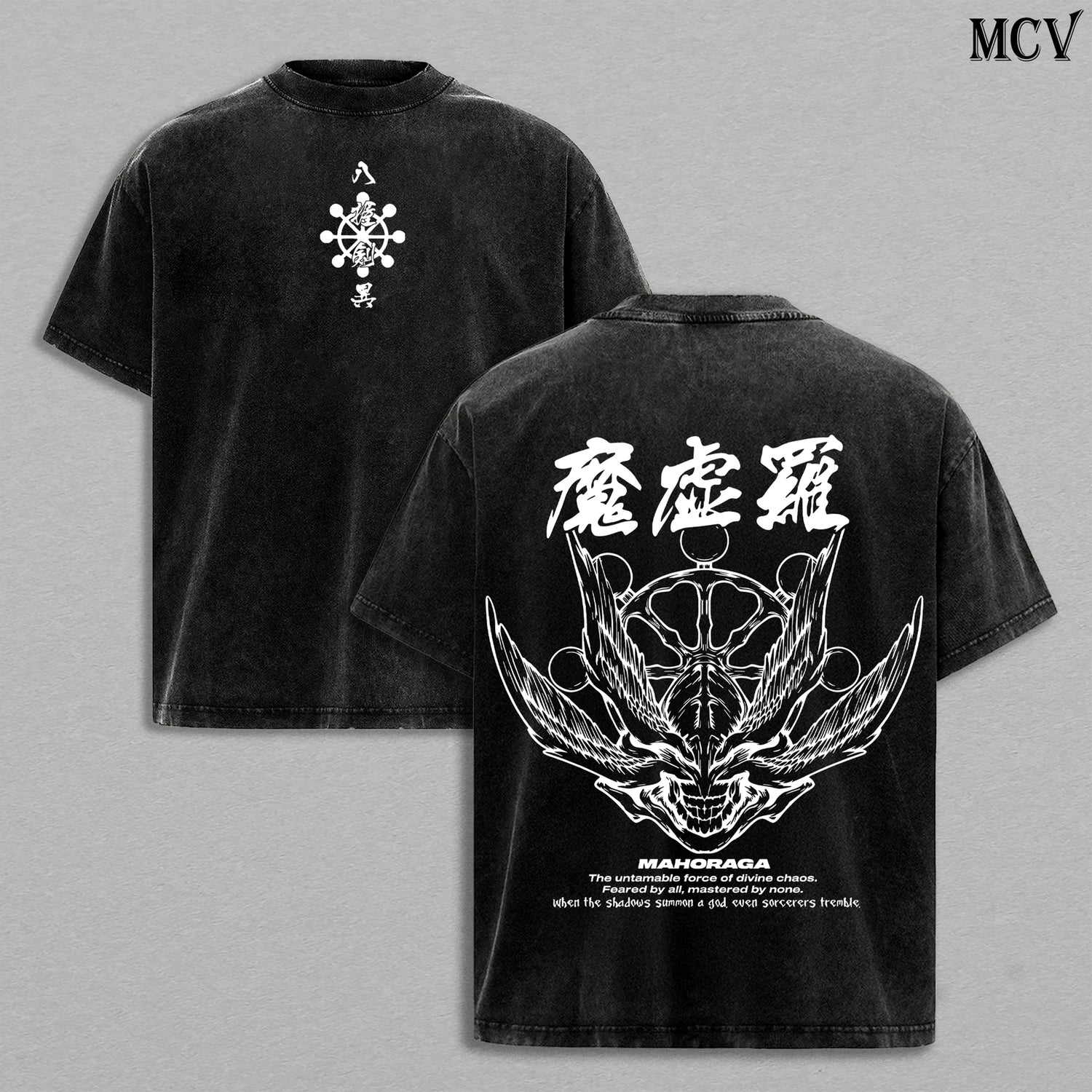 Eight-Handled Sword Divine General Mahoraga – Jujutsu Kaisen – Vintage Washed Heavyweight Cotton Anime Graphic T-Shirt