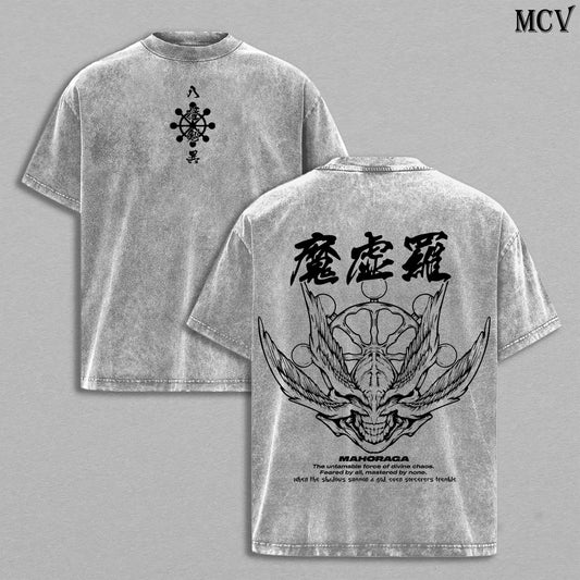 Eight-Handled Sword Divine General Mahoraga – Jujutsu Kaisen – Vintage Washed Heavyweight Cotton Anime Graphic T-Shirt