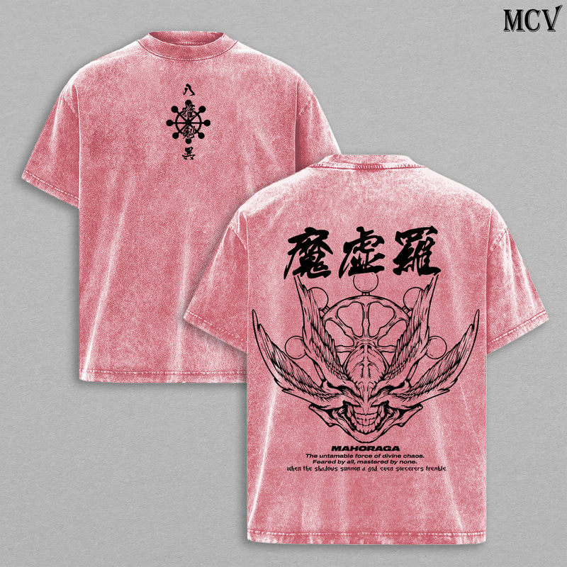 Eight-Handled Sword Divine General Mahoraga – Jujutsu Kaisen – Vintage Washed Heavyweight Cotton Anime Graphic T-Shirt