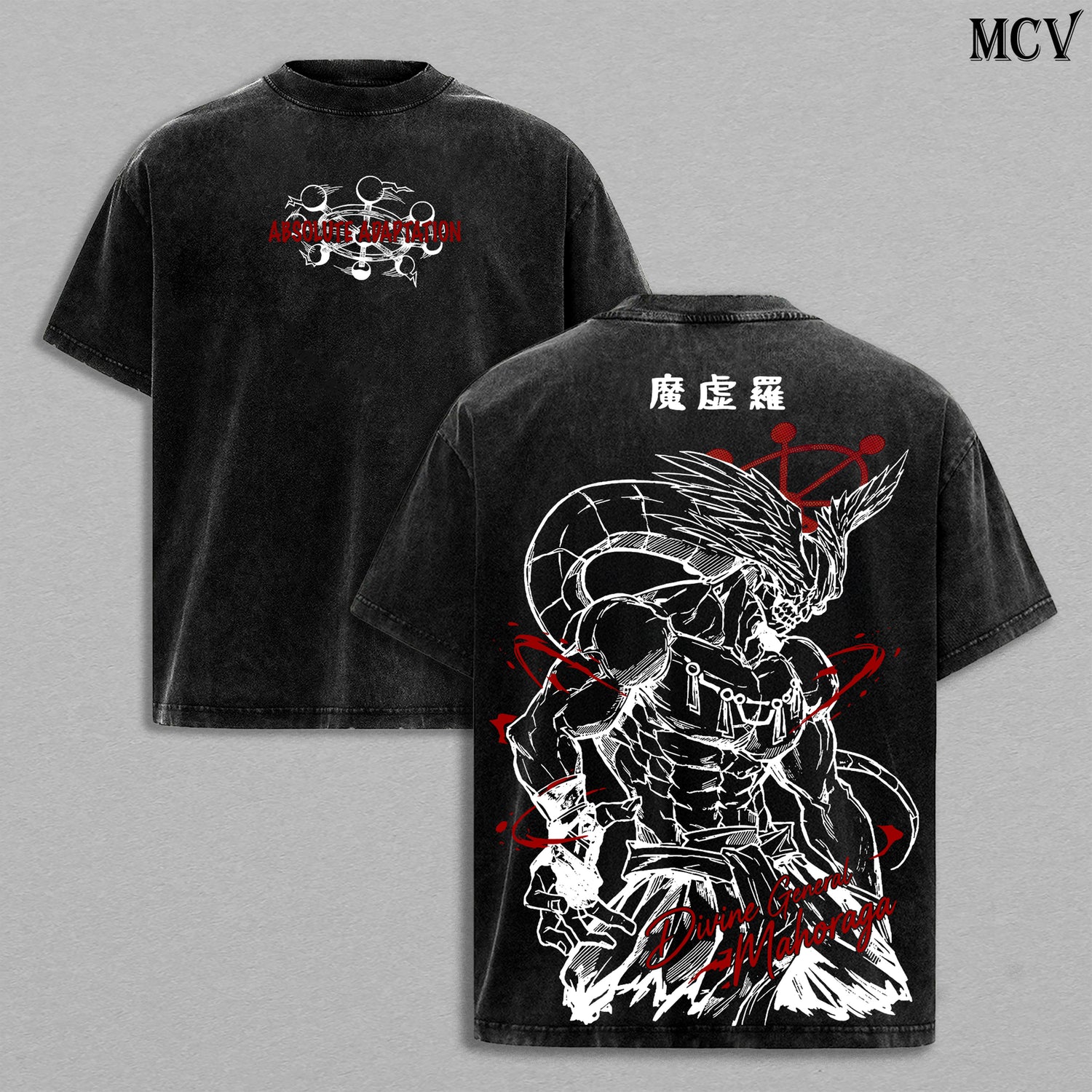 Adaptation King Mahoraga – Jujutsu Kaisen – Vintage Washed Heavyweight Cotton Anime Streetwear T-Shirt