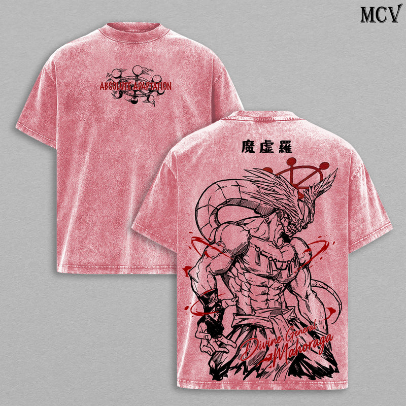 Adaptation King Mahoraga – Jujutsu Kaisen – Vintage Washed Heavyweight Cotton Anime Streetwear T-Shirt