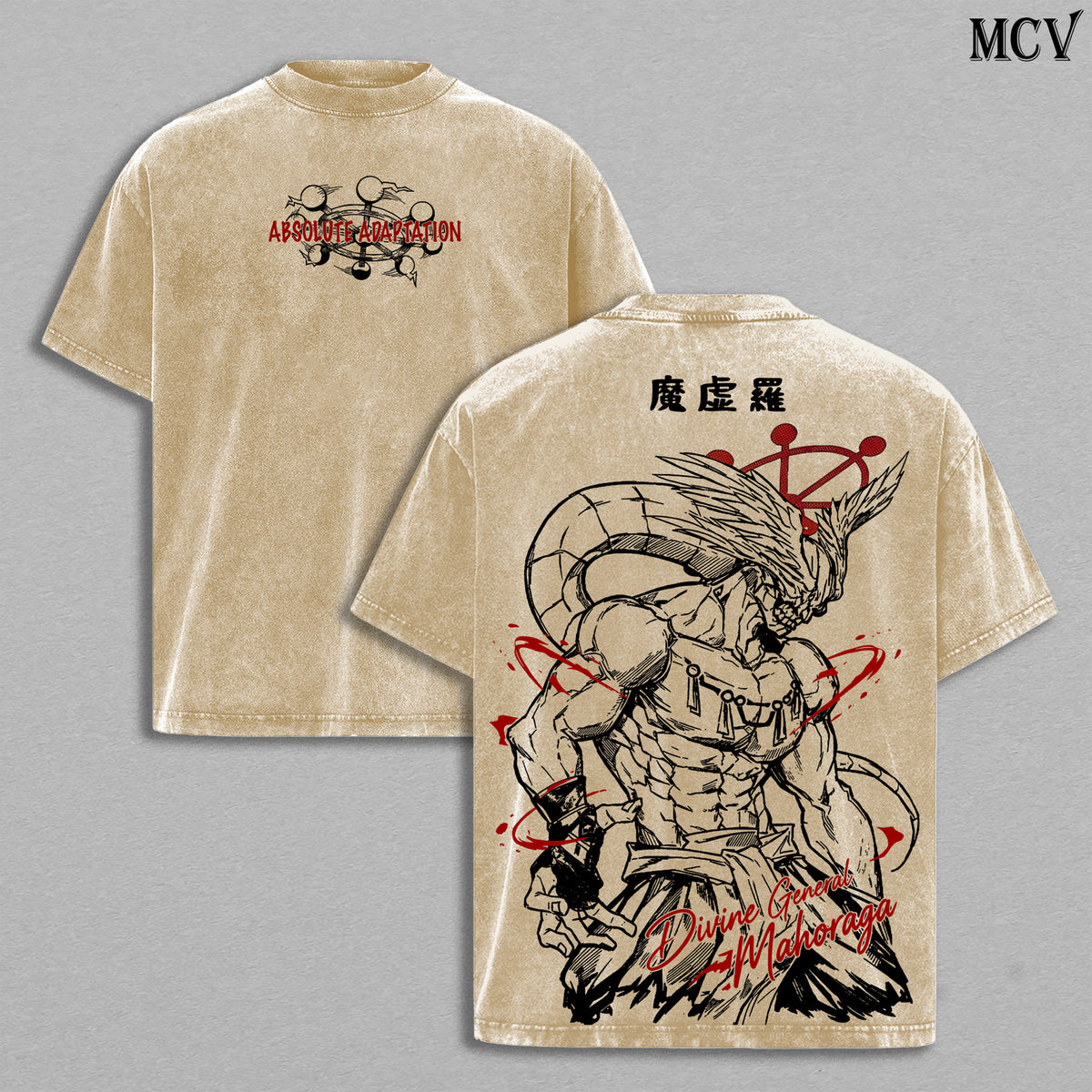 Adaptation King Mahoraga – Jujutsu Kaisen – Vintage Washed Heavyweight Cotton Anime Streetwear T-Shirt