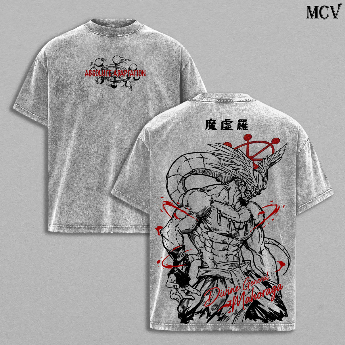 Adaptation King Mahoraga – Jujutsu Kaisen – Vintage Washed Heavyweight Cotton Anime Streetwear T-Shirt