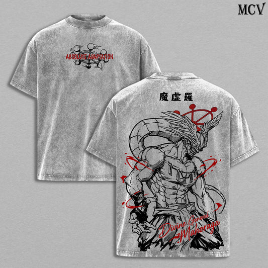 Adaptation King Mahoraga – Jujutsu Kaisen – Vintage Washed Heavyweight Cotton Anime Streetwear T-Shirt