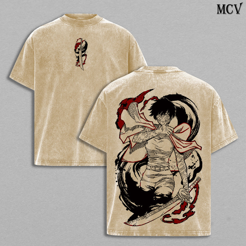 Awakened Maki Zenin – Jujutsu Kaisen – Vintage Washed Heavyweight Cotton Anime Graphic T-Shirt
