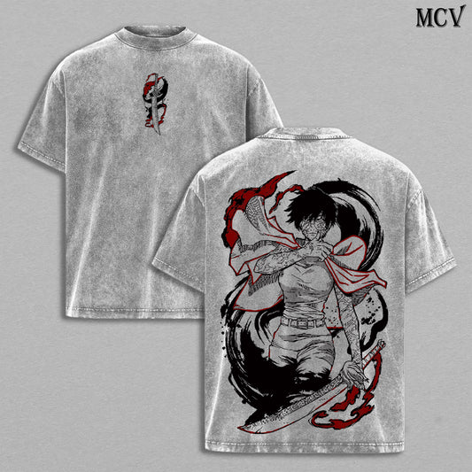 Awakened Maki Zenin – Jujutsu Kaisen – Vintage Washed Heavyweight Cotton Anime Graphic T-Shirt
