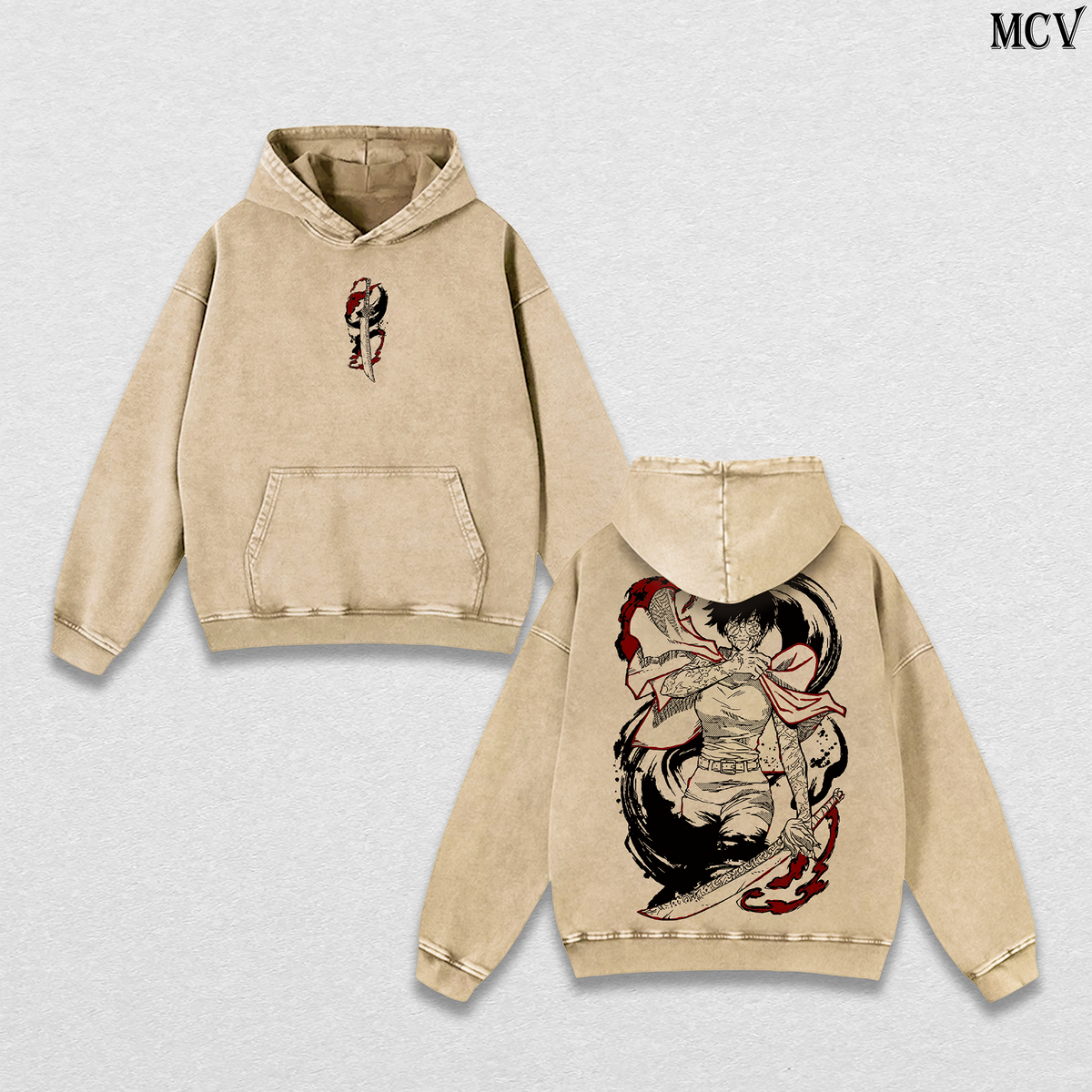 Heavenly Restriction Maki Zenin – Jujutsu Kaisen – Vintage Washed Heavyweight Cotton Anime Graphic Hoodie Japanese Manga Streetwear Sweatshirt