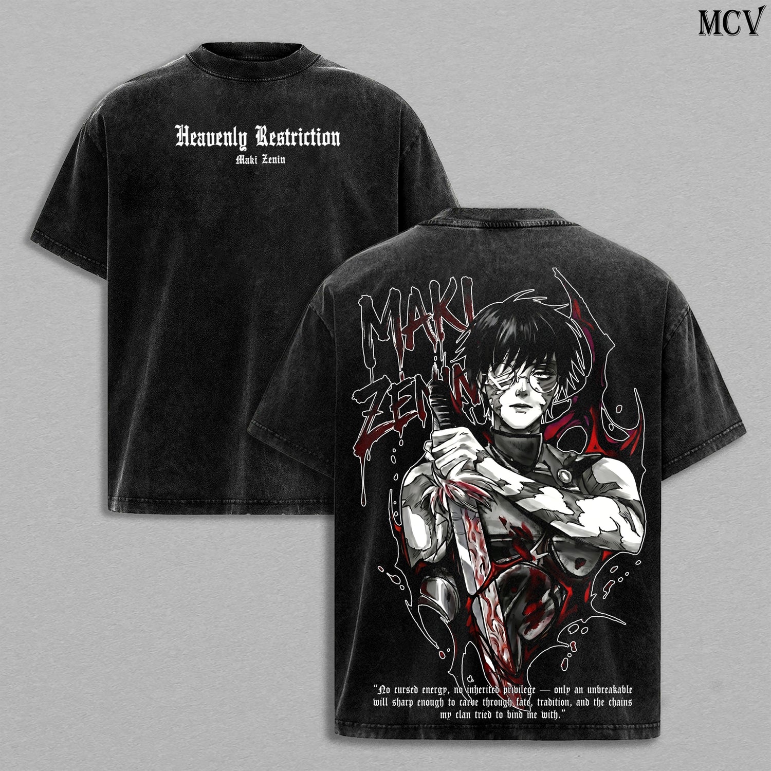 Maki Zenin – Jujutsu Kaisen – Vintage Washed Heavyweight Cotton Anime Graphic T-Shirt Japanese Manga Streetwear Tee