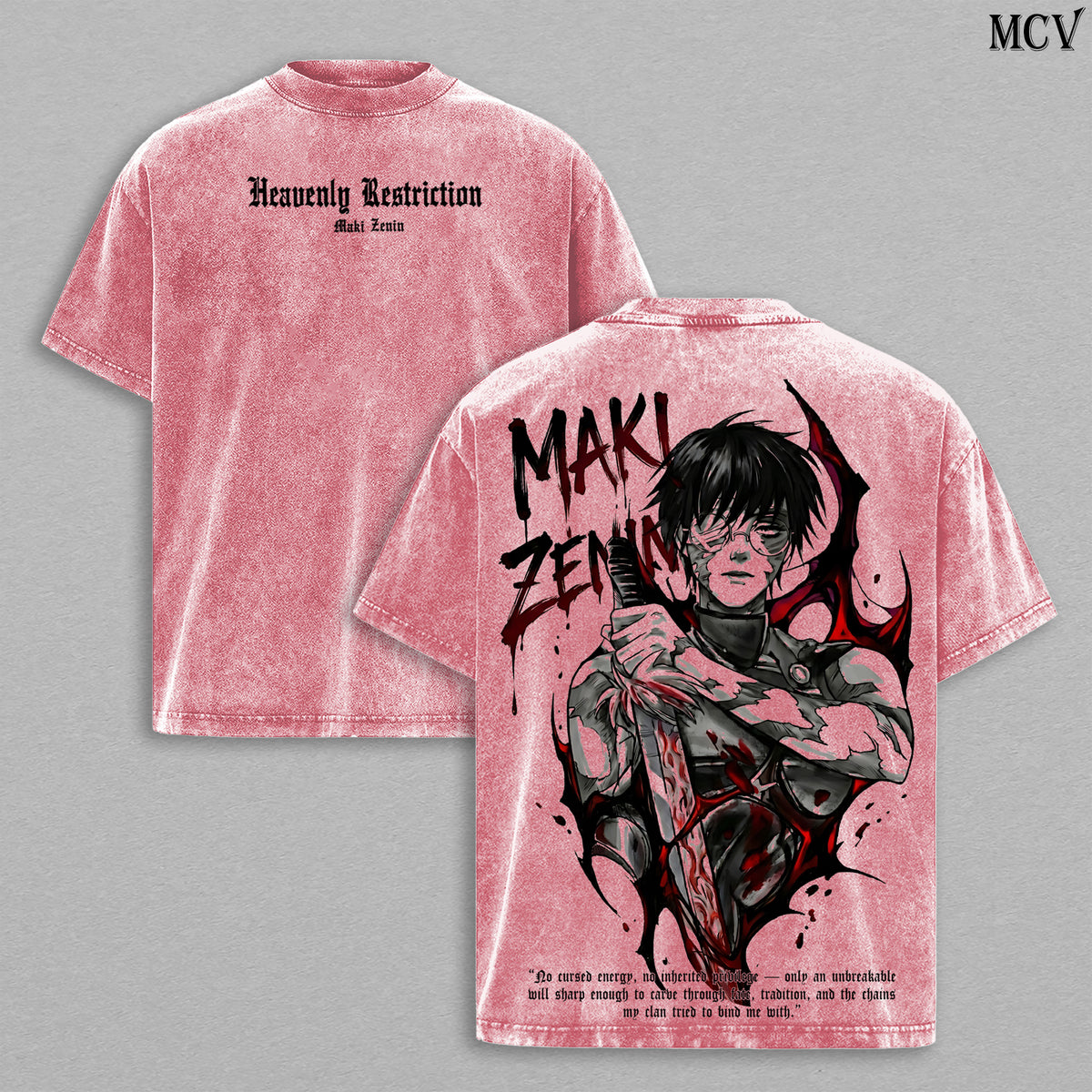 Maki Zenin – Jujutsu Kaisen – Vintage Washed Heavyweight Cotton Anime Graphic T-Shirt Japanese Manga Streetwear Tee