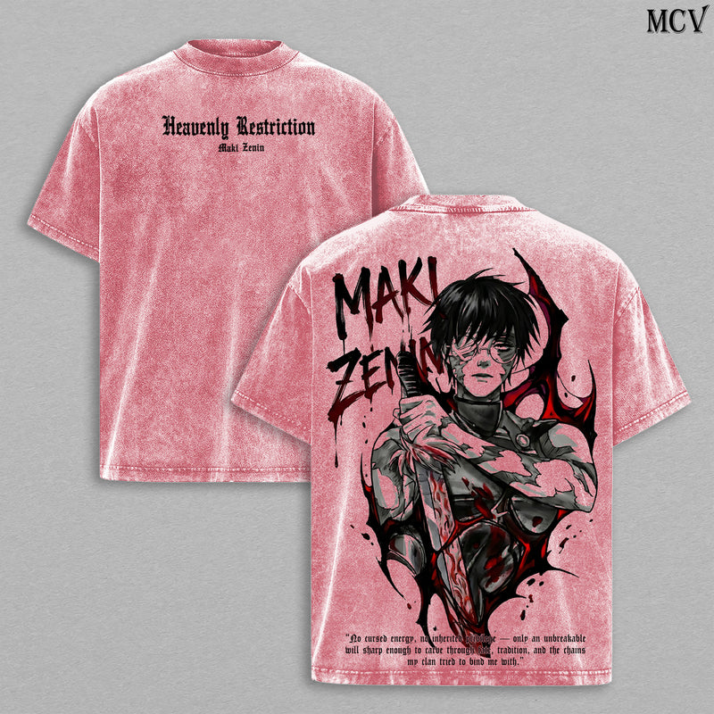 Maki Zenin – Jujutsu Kaisen – Vintage Washed Heavyweight Cotton Anime Graphic T-Shirt Japanese Manga Streetwear Tee