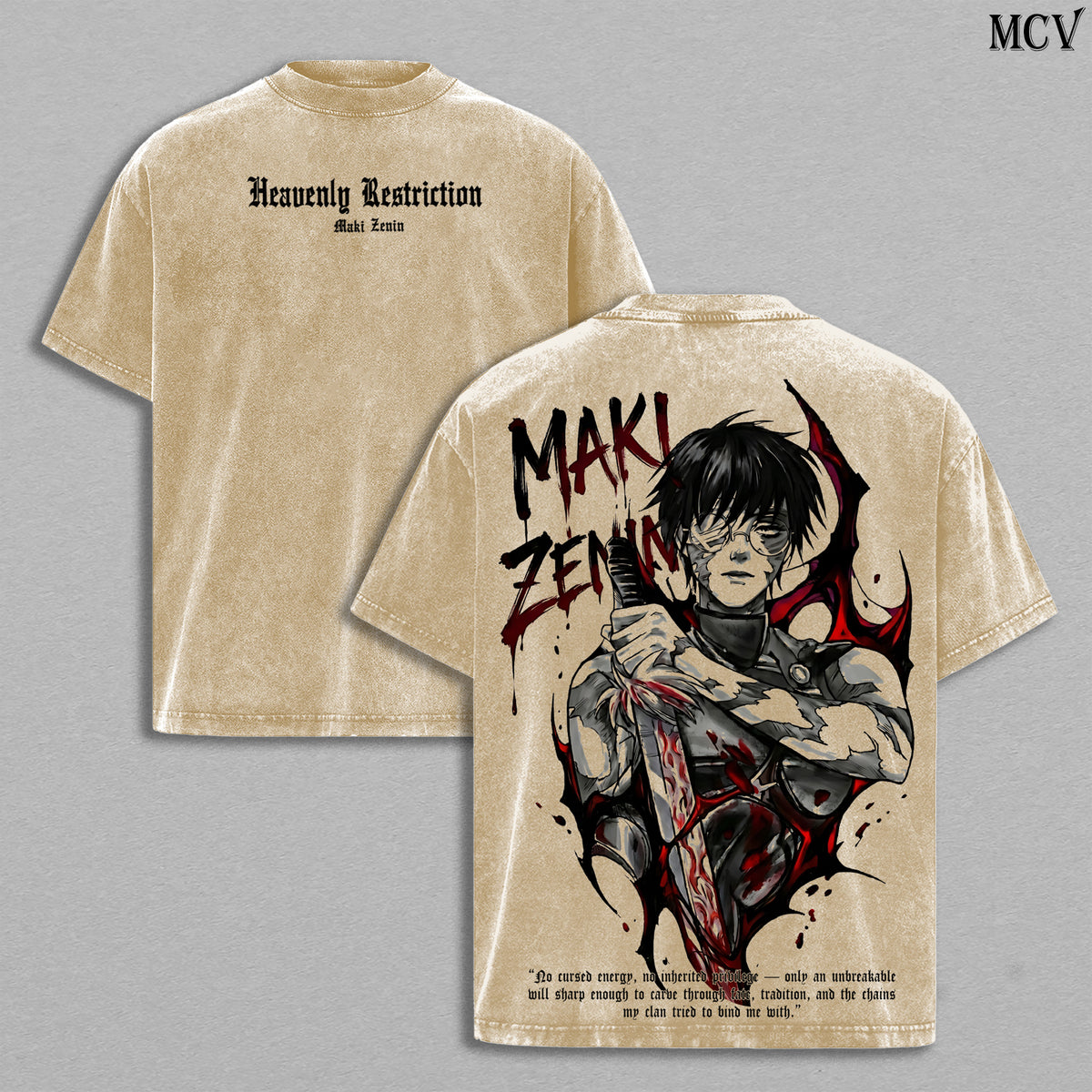 Maki Zenin – Jujutsu Kaisen – Vintage Washed Heavyweight Cotton Anime Graphic T-Shirt Japanese Manga Streetwear Tee