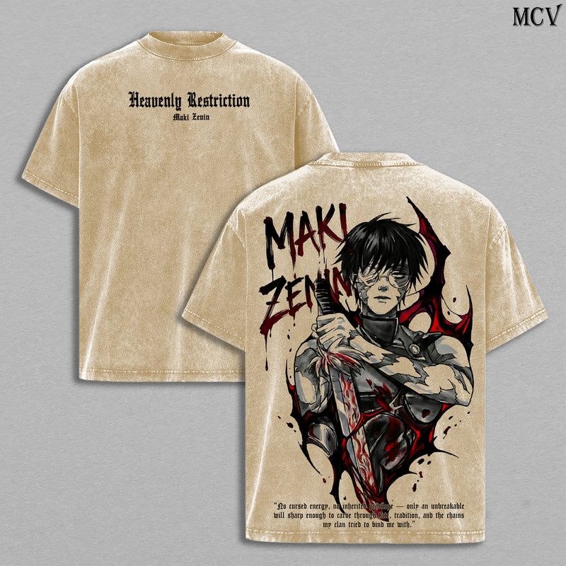 Maki Zenin – Jujutsu Kaisen – Vintage Washed Heavyweight Cotton Anime Graphic T-Shirt Japanese Manga Streetwear Tee
