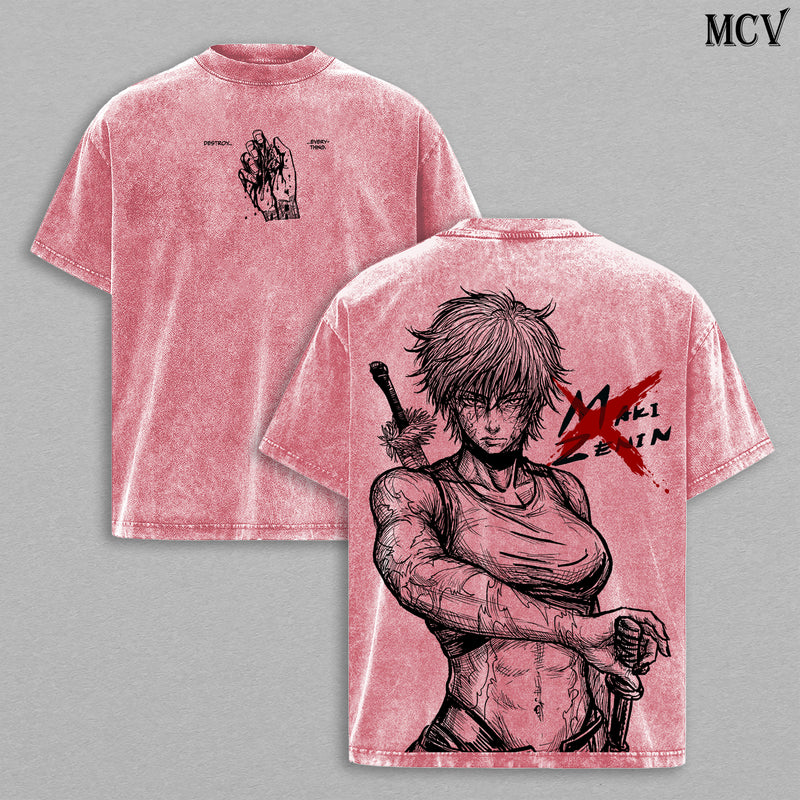 Zenin Clan Slayer Maki – Jujutsu Kaisen – Vintage Washed Heavyweight Cotton Anime Graphic T-Shirt