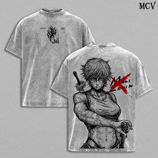 Zenin Clan Slayer Maki – Jujutsu Kaisen – Vintage Washed Heavyweight Cotton Anime Graphic T-Shirt