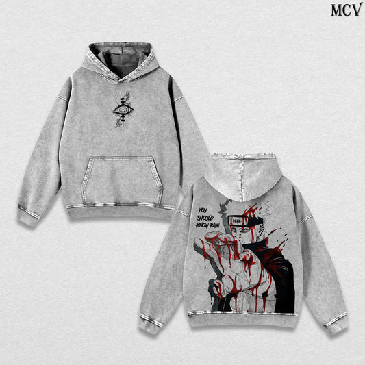 Six Paths Pain – Naruto Shippuden Vintage Washed Anime Graphic Hoodie