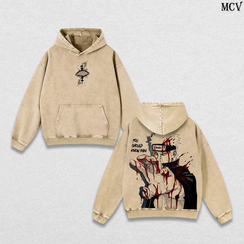 Six Paths Pain – Naruto Shippuden Vintage Washed Anime Graphic Hoodie