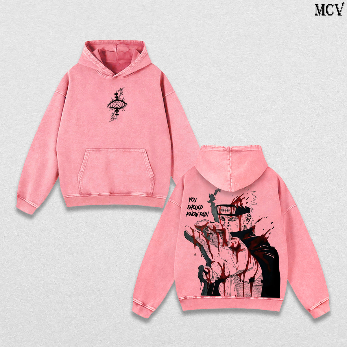 Six Paths Pain – Naruto Shippuden Vintage Washed Anime Graphic Hoodie